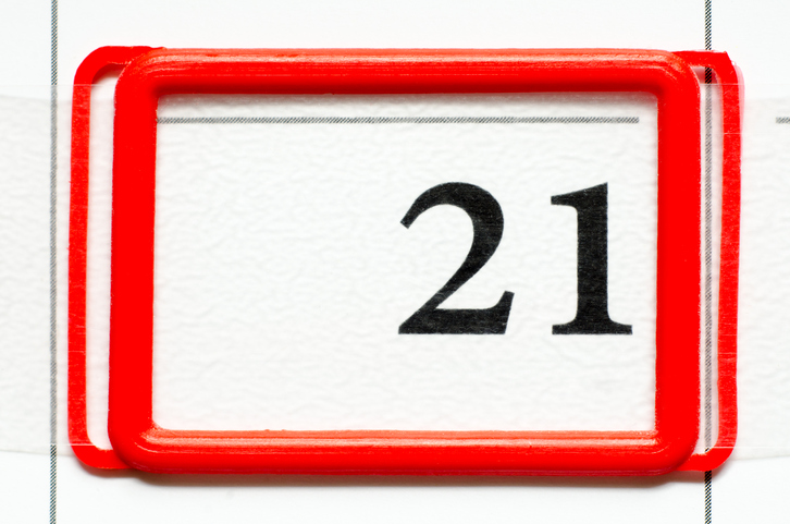 calendar date with number twenty one